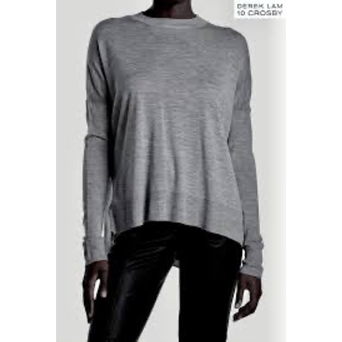 Derek Lam 10 Crosby Medium Grey Crew Neck Oversized Knit Sweater Silk Blend
